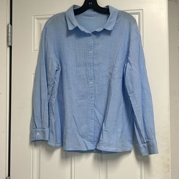 Blue Long Sleeve Button Down Shirt - Size XL Linen Material Excellent Condition - Picture 1 of 5